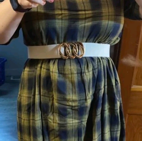 White wide corset elastic boho stretch waist belt triple Gold chain link - Picture 12 of 12